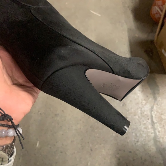 Knee High Block Heel Boots in Black Faux Suede, Women’s - Picture 11 of 14